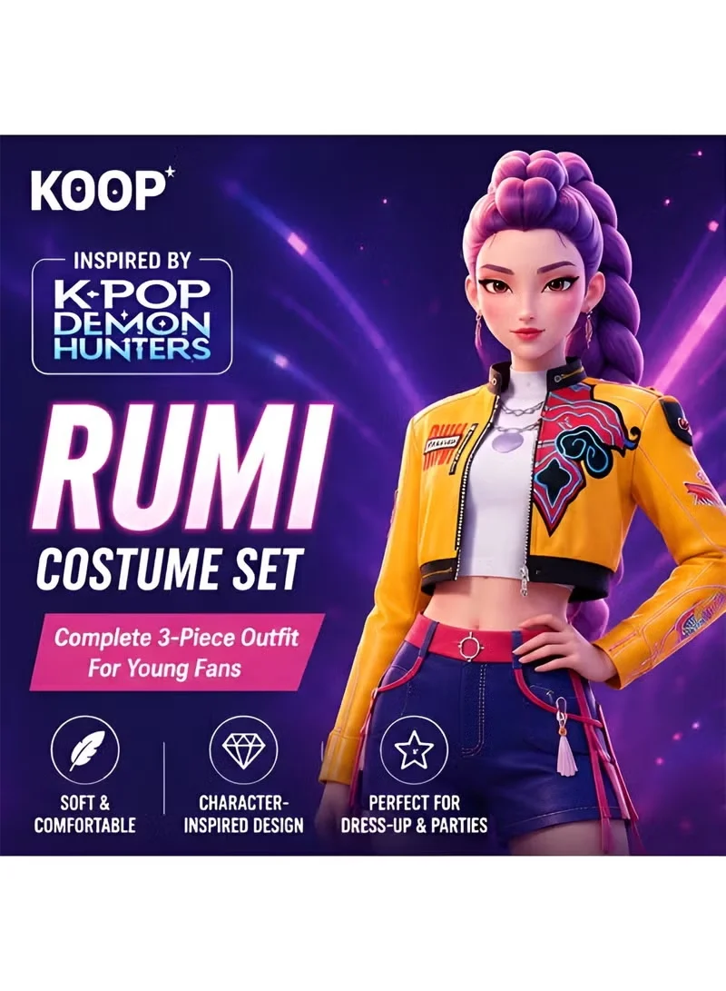 KOOP Kids 3-Piece Cosplay Costume Set Yellow Jacket White Shirt Purple Shorts (Kids) 9ykbc