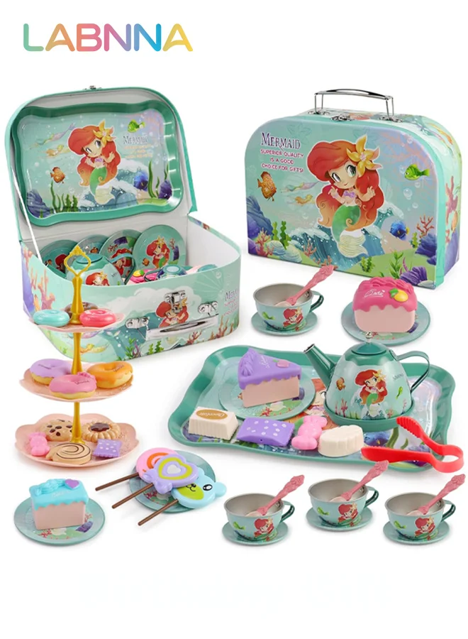 LABNNA Mermaid Tea Party Set for Kids Pretend Play Toy with Carrying Case (48 Pieces) avrpx