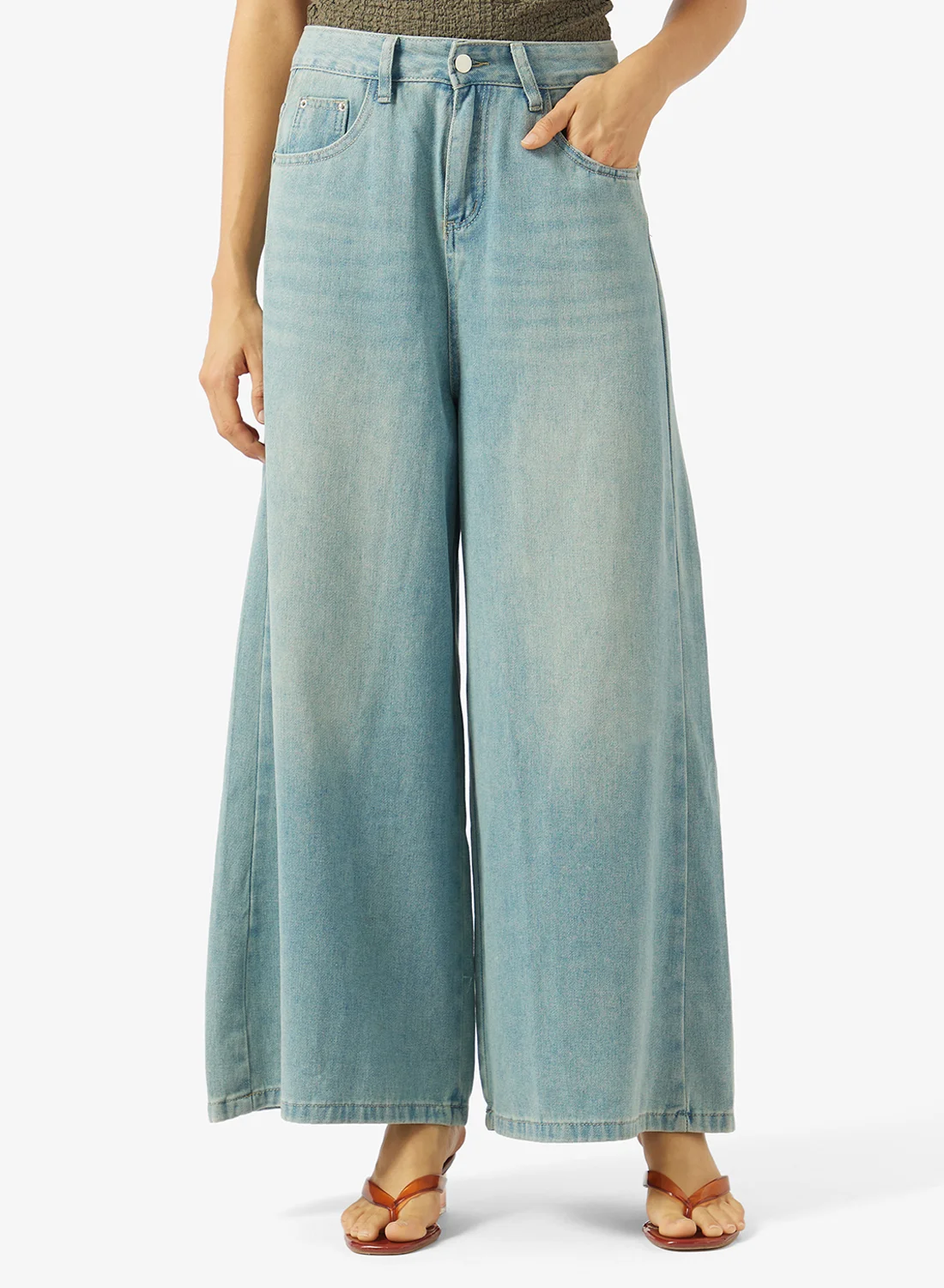 Ginger High Rise Wide Leg Jeans Premium Denim Trousers for Women (Blue, 38) rft26