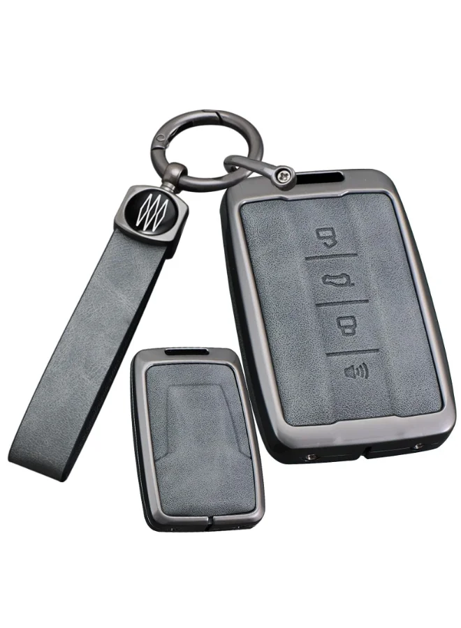 NOSKIN Premium Metal Leather Key Fob Cover for 4-Button Remote Entry Systems (Grey, 1 Piece) erqd4