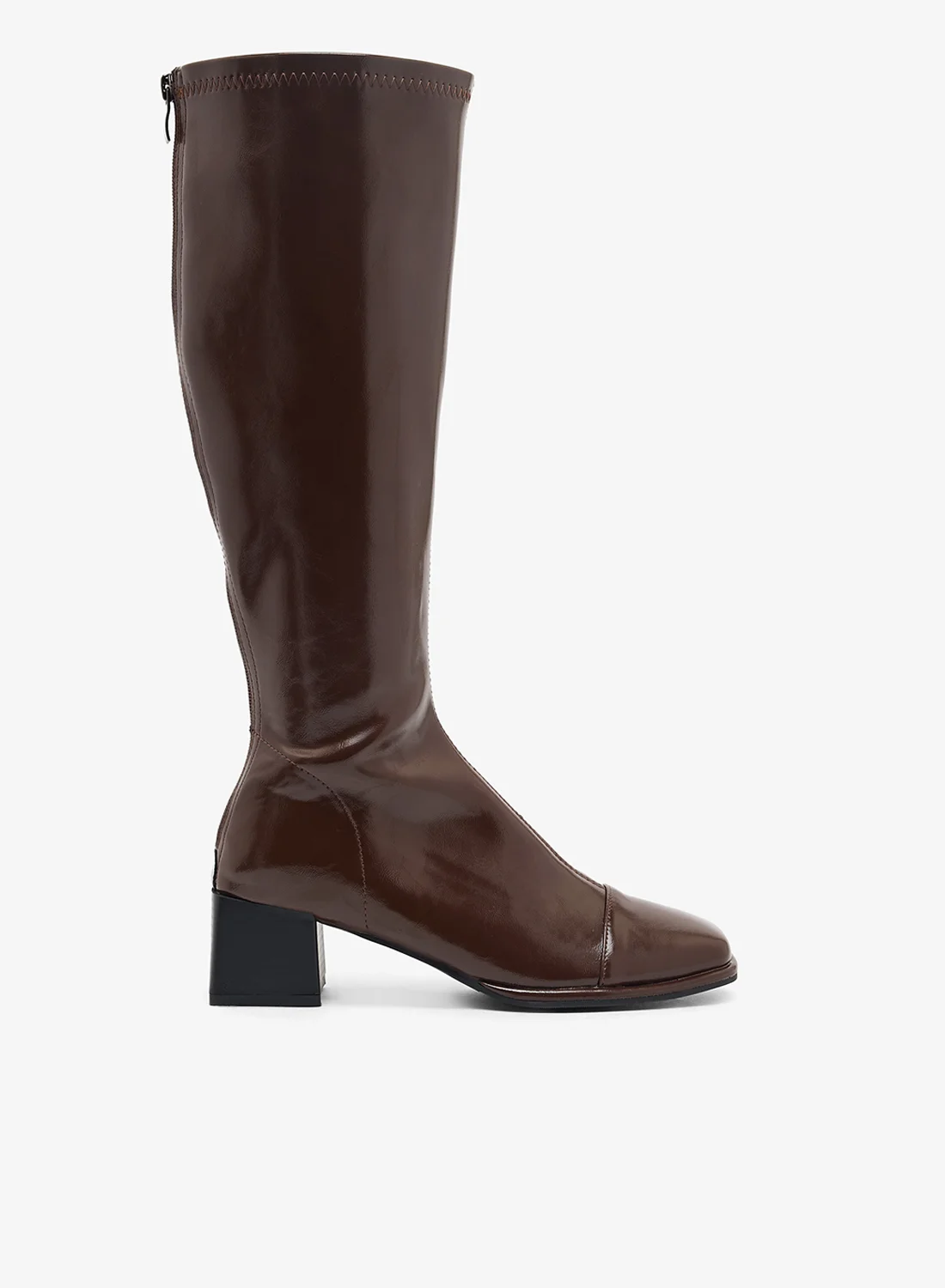 Ginger Faux Leather Knee High Boots with Block Heel (Black, 38 EU) 8j55q