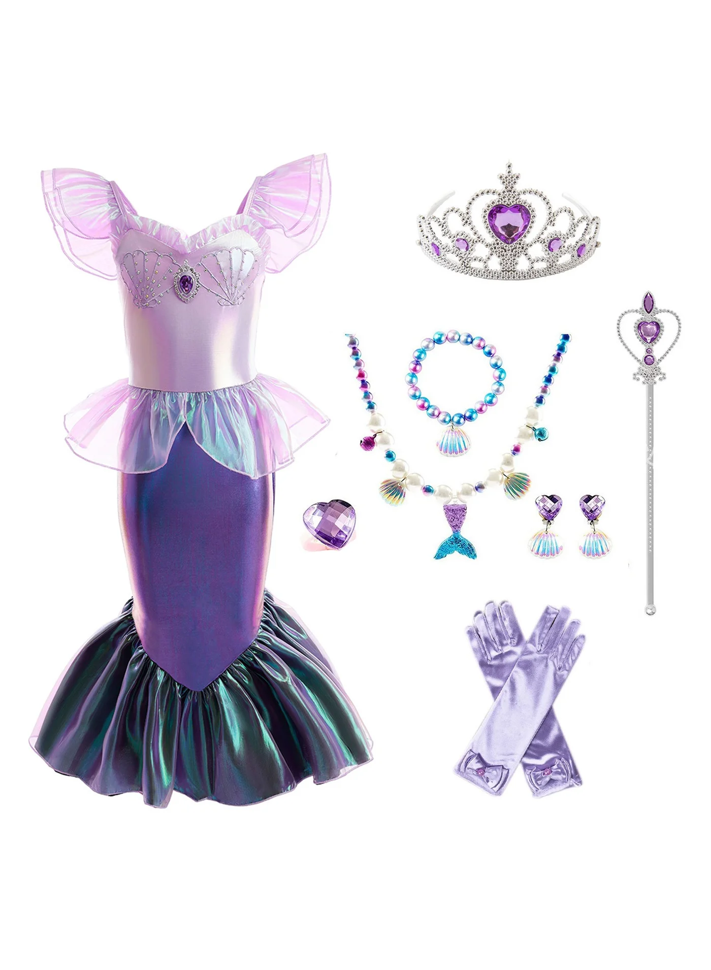 Loquat Mermaid Princess Costume Dress Set for Girls (Green, 7-8 Years) - Premium Party Dress with Jewelry Crown for Birthday Stage Show lox7p