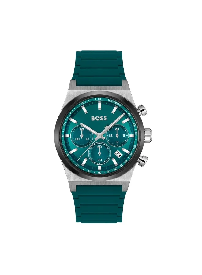 Premium Chronograph Quartz Watch with Silicone Band for Men (Green Case, 44mm) fajbn