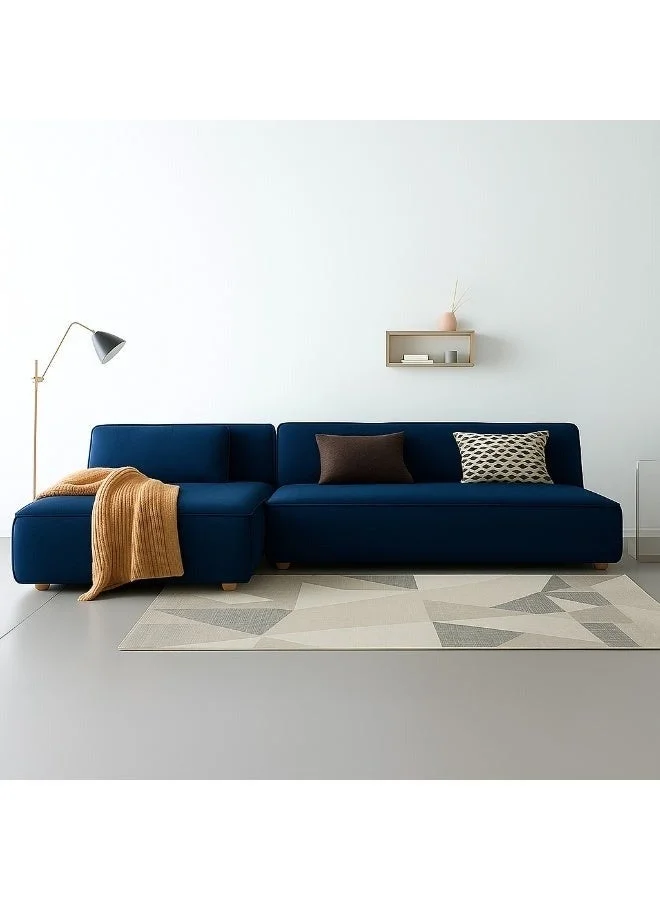 Al Zakharef Furniture 3-Seater L-Shape Velvet Sofa with Premium Wooden Frame (Sapphire Blue, 270 x 180 cm) rfyri