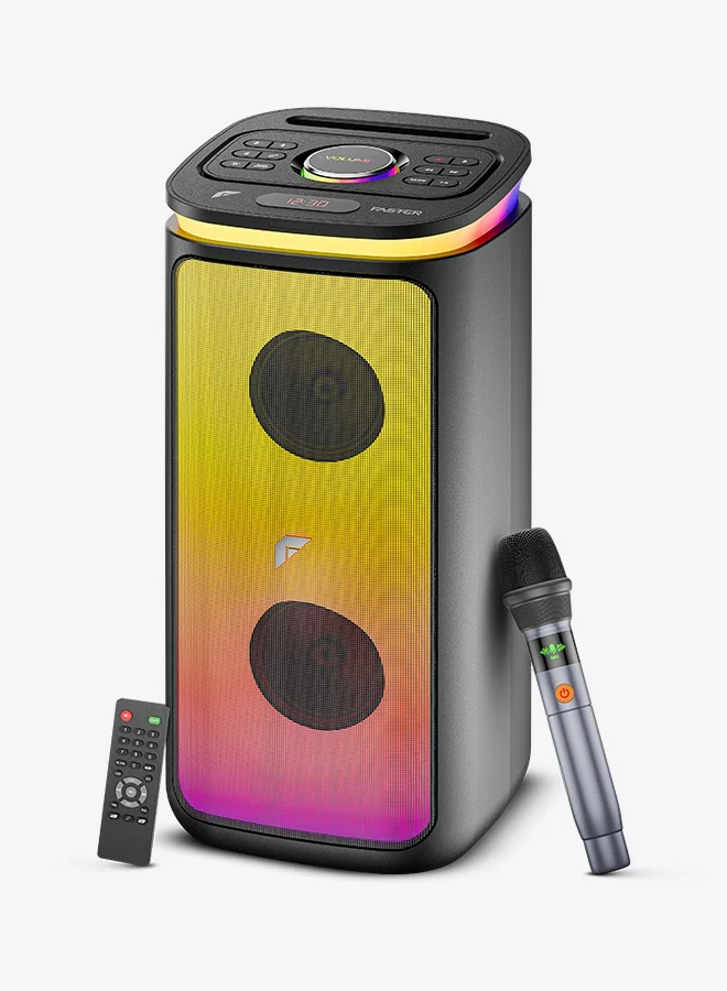 Faster X500 Portable Bluetooth Speaker 30W Wireless Outdoor Party Speaker with RGB Lights and Microphone (Black, 1 Unit) okiaw