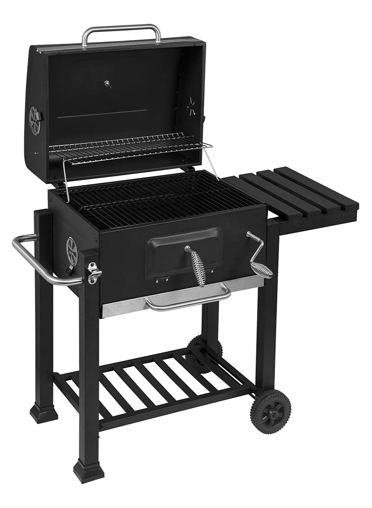 WALALLA Charcoal Grill Trolley with Adjustable Tray and Wheels (Black, 80 cm x 45 cm) 93od3