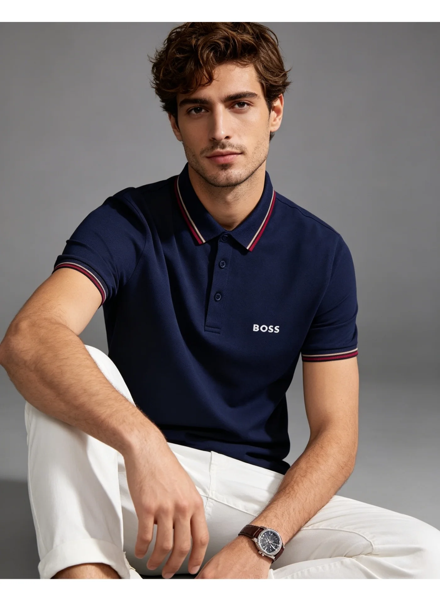 Premium Cotton Tipped Polo Shirt for Men (Navy Blue, S) 79coh