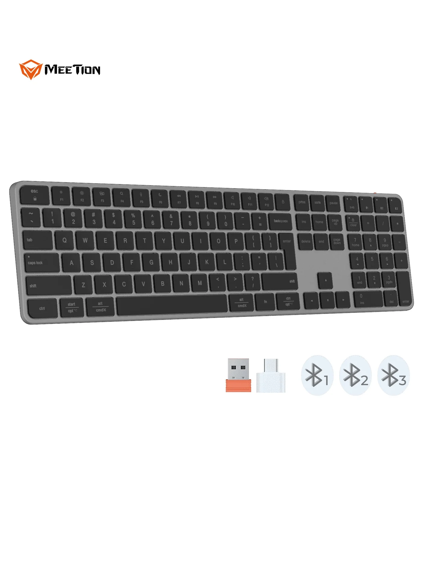 Premium Wireless Keyboard Full-Sized 109-Key Layout with Bluetooth and 2.4G Connectivity (English+Arabic, Black) kqci3