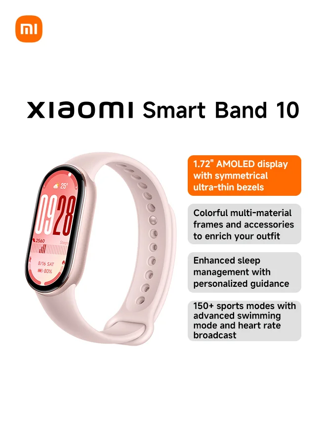 Smart Band 10 Fitness Tracker with 1.72-inch AMOLED Touchscreen Display, Multisport Activity Monitor and Heart Rate Tracking (Mystic Rose, 4.37 cm) 1zszd