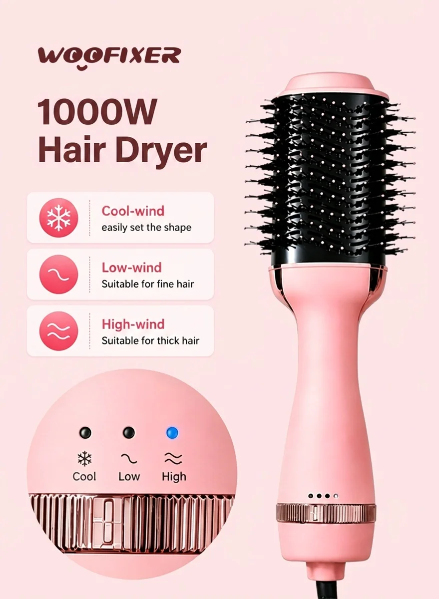 Woofixer 1000W Professional Hair Dryer with 3 Speed Settings and Styling Comb Attachment (Black, 1 Unit) hjx27