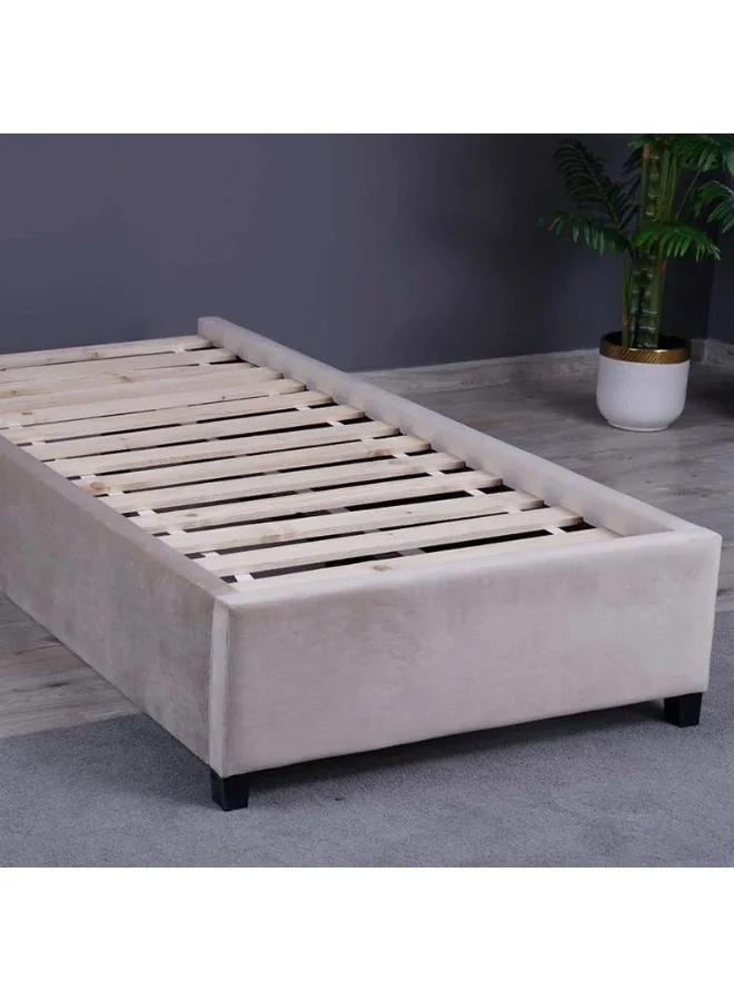 Pan Home Galia Velvet Bed Base Premium Upholstered Foundation (Beige, 90x200 cm) h56na