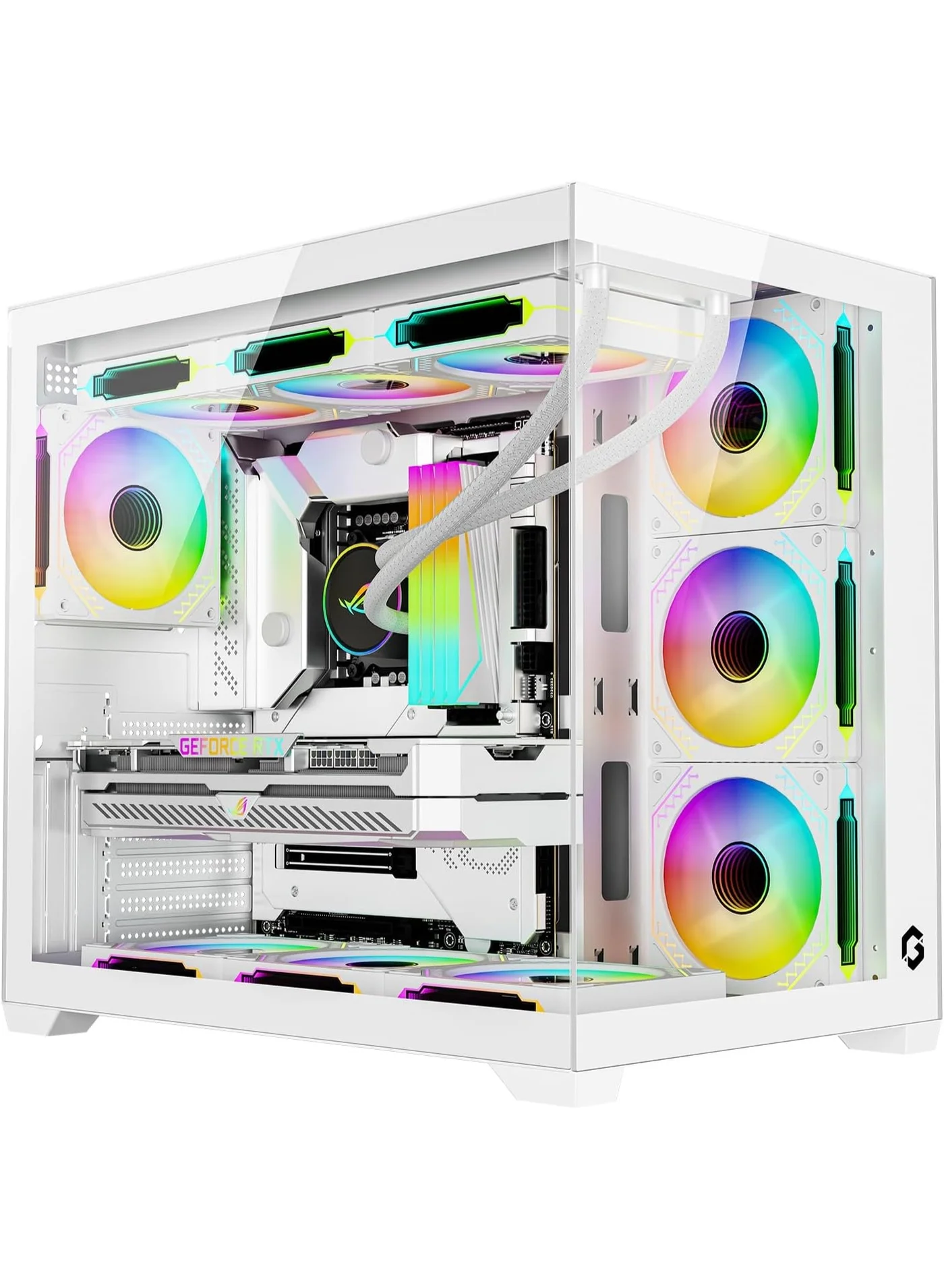 Premium ATX Gaming PC Case with 4 ARGB Fans and Tempered Glass Side Panel (White, Mid-Tower) r29d8