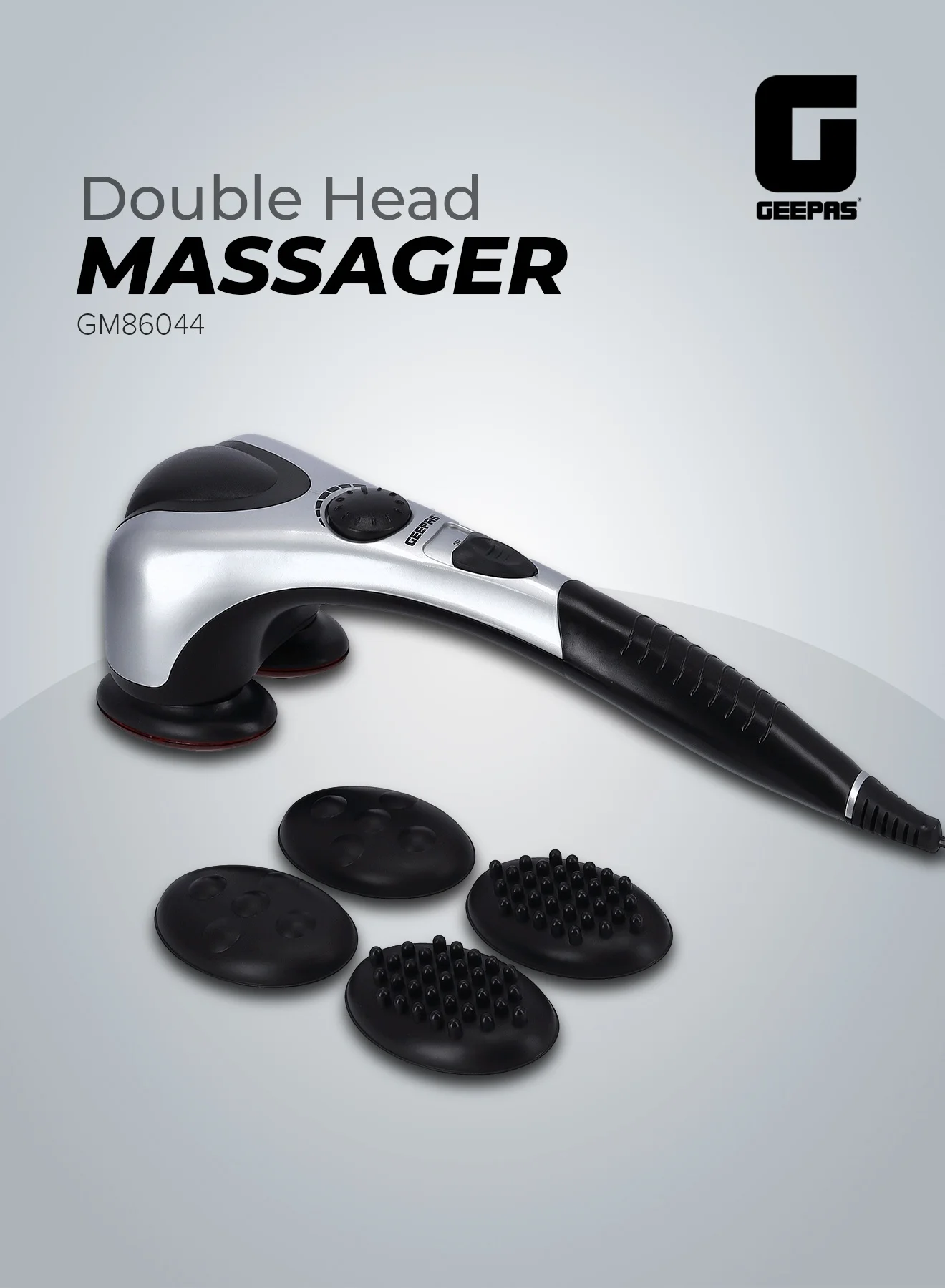 Geepas Double Head Electric Massager with Ergonomic Non-Slip Grip and 3 Customized Modes (3 Pairs of Massage Heads) 3elqf