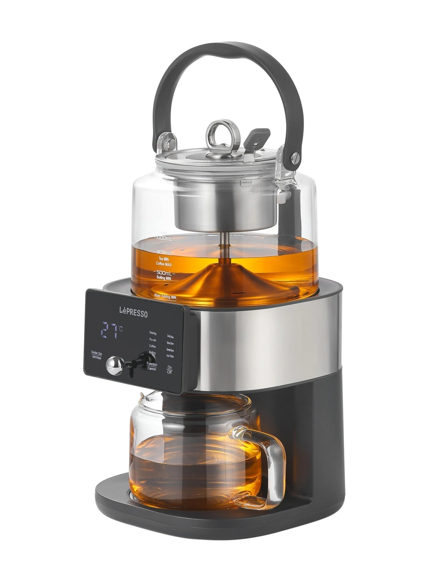 LePRESSO Brewfinity Tea and Coffee Maker with Fountain Brewing Technology and Digital Display (Black, 1L) hvk43