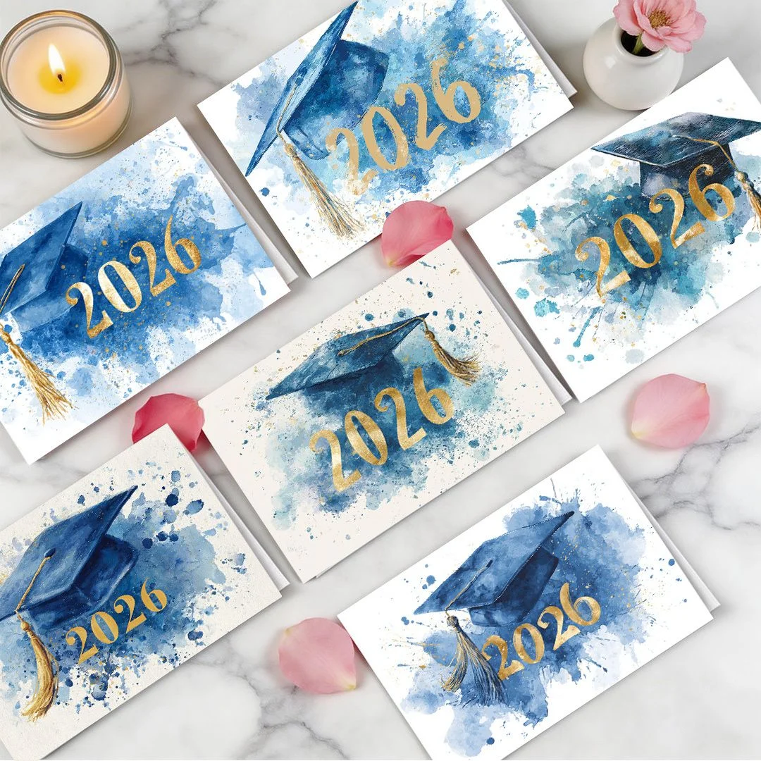 Graduation Cap Greeting Cards Set with Envelopes (6 Pack, 15 cm x 10 cm) mw72l