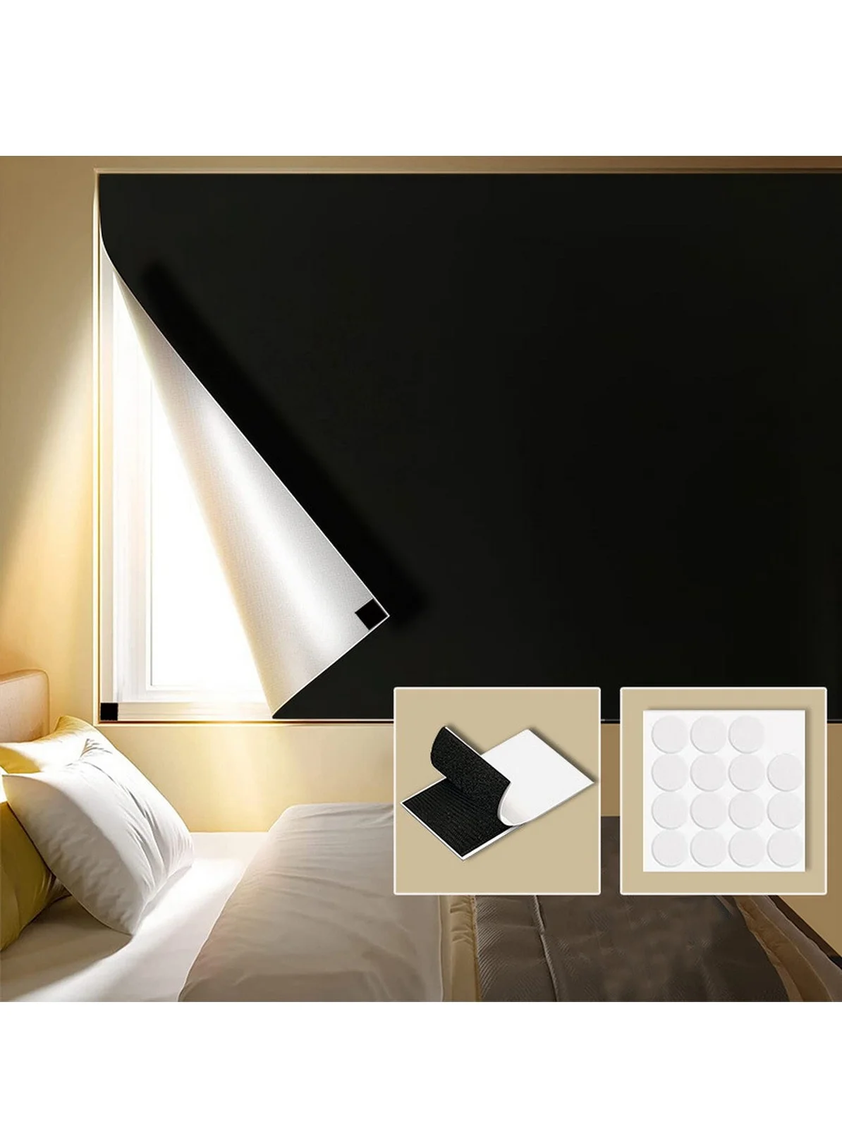 RATSAW Portable Blackout Curtains with Self-Adhesive Fasteners for Bedroom and Nursery (Black, 400 cm x 145 cm) t4774