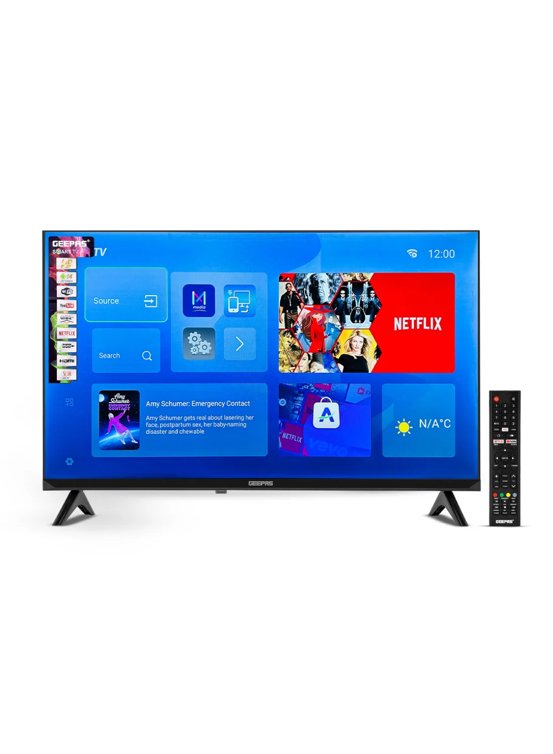 GEEPAS 32 Inch HD Smart LED TV with Wi-Fi and Android 14.0 OS (Black, 81 cm) l2vzh