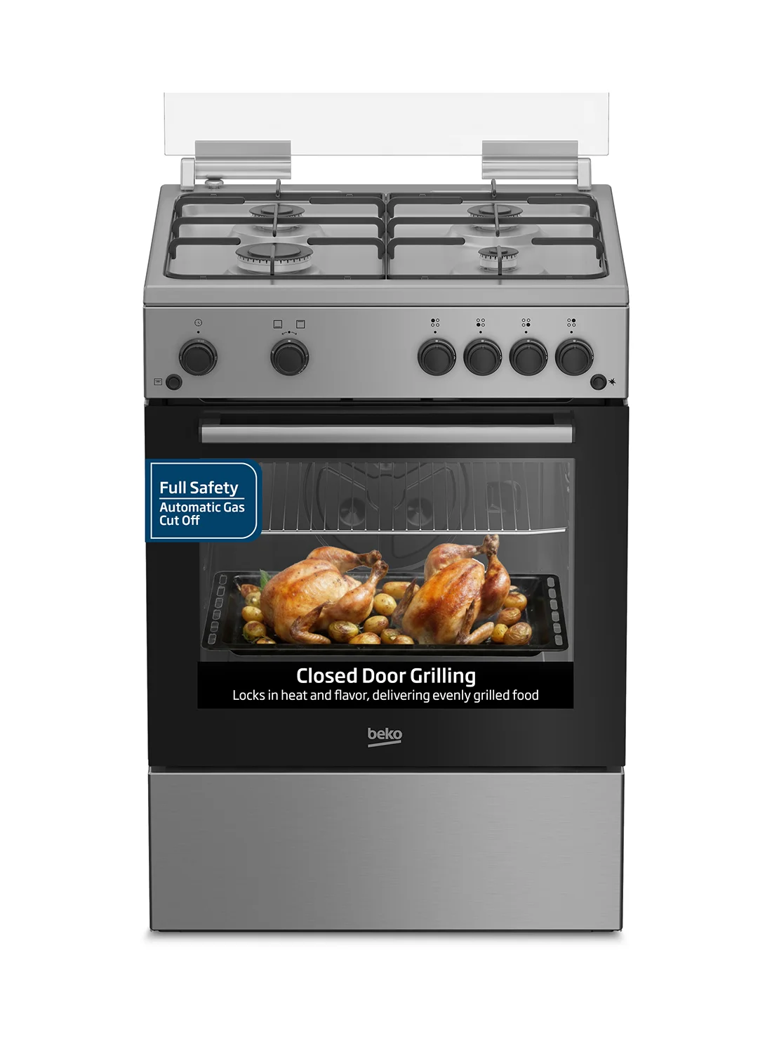Premium Freestanding Gas Cooker with 4 High-Efficiency Burners and 64L Oven Capacity (Silver, 60x60cm) lg8dv