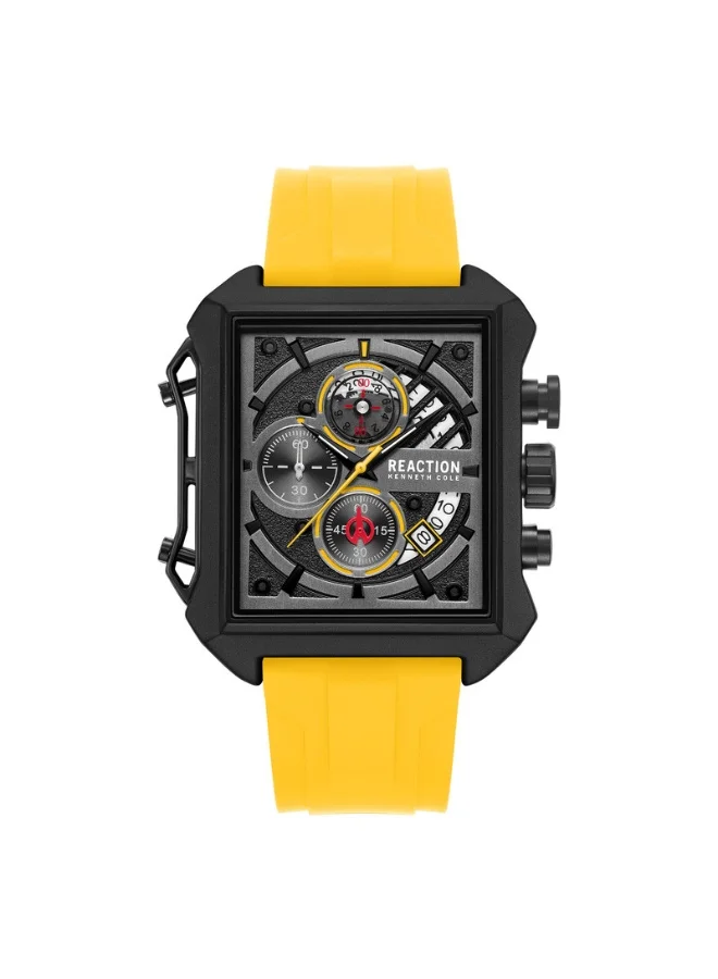 Kenneth Cole Reaction Chronograph Watch with Yellow Dial and Silicone Strap (52.5mm) ye1y1