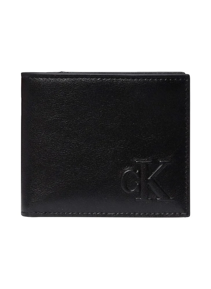 Premium Embossed Logo Leather Billfold Wallet Minimalist Slim Design for Men (Black, 11 cm x 9 cm) gq2i1