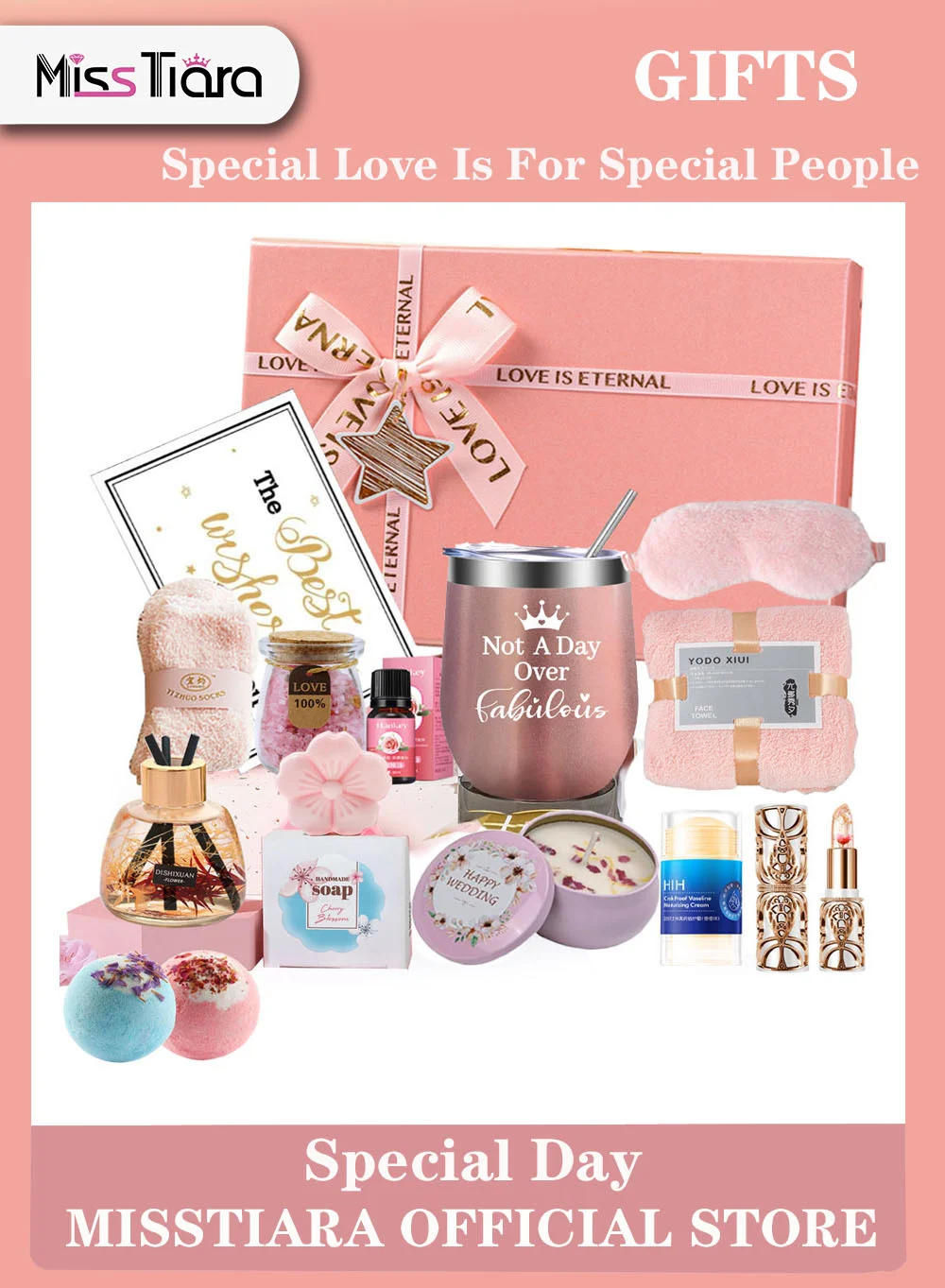 MissTiara Premium Spa Gift Set for Women - 17-Piece Relaxing Self-Care Box for Birthday and Anniversary (17 Items) mtpot