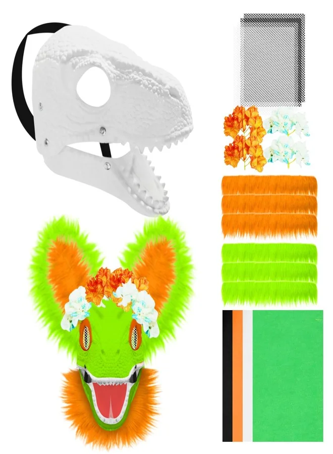 Auch DIY Dinosaur Mask Kit 19-Piece Set Animal Costume Crafting Supplies for Halloween Party (Green, 19 Pcs) 6boi7