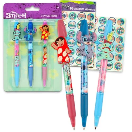 Premium Cartoon Character Stationery Set with 3 Pens and Decorative Stickers for Kids School Supplies (3-Piece Set) eaouv