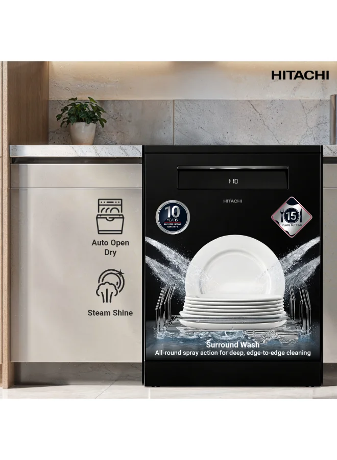 Premium Freestanding Dishwasher 15 Place Settings 8 Programs Silent Operation (Black, 9.5 L) fo6la