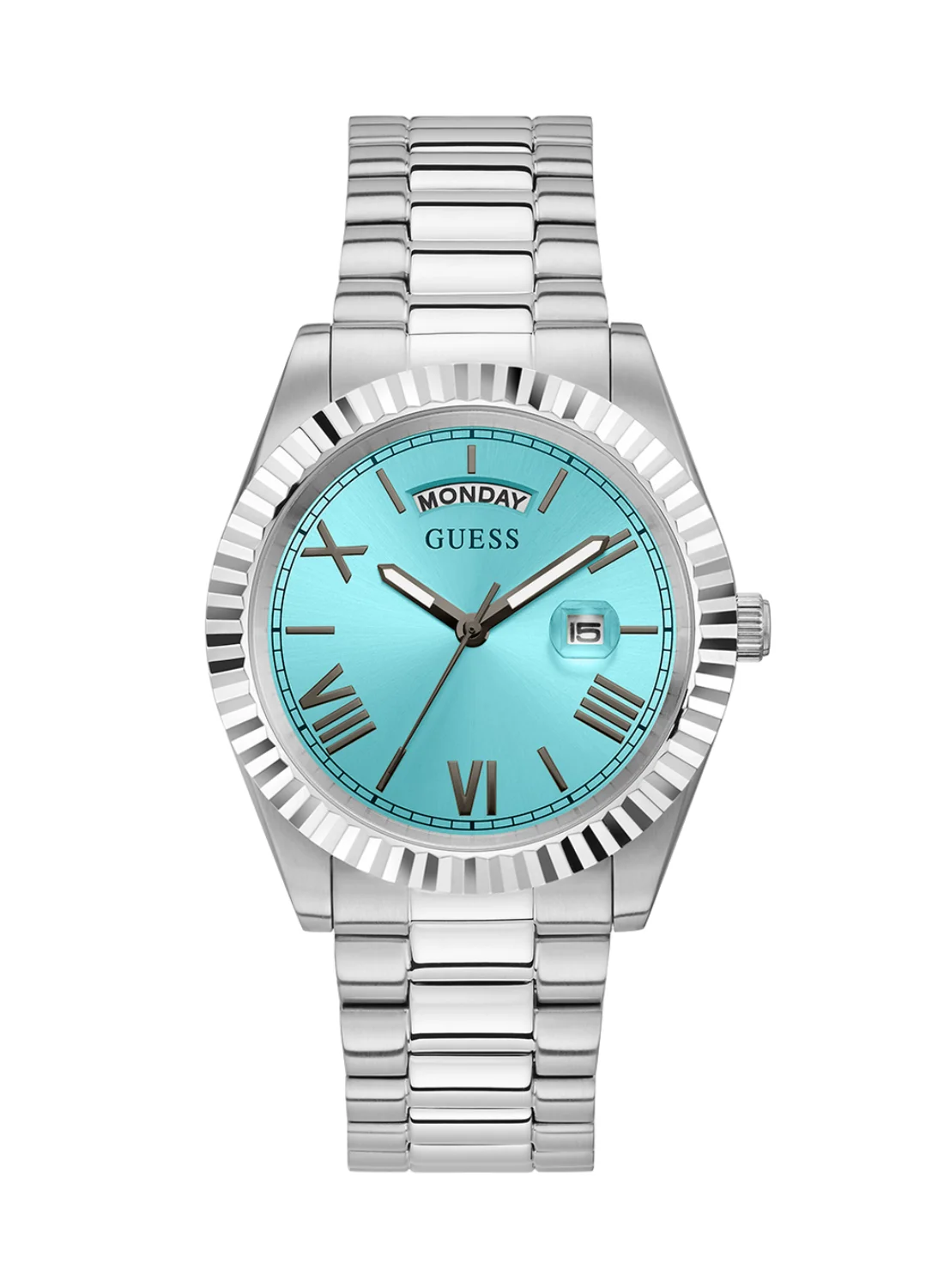Premium Silver Tone Analog Wristwatch with Day and Date Display for Men (Silver, One Size) 30t9c