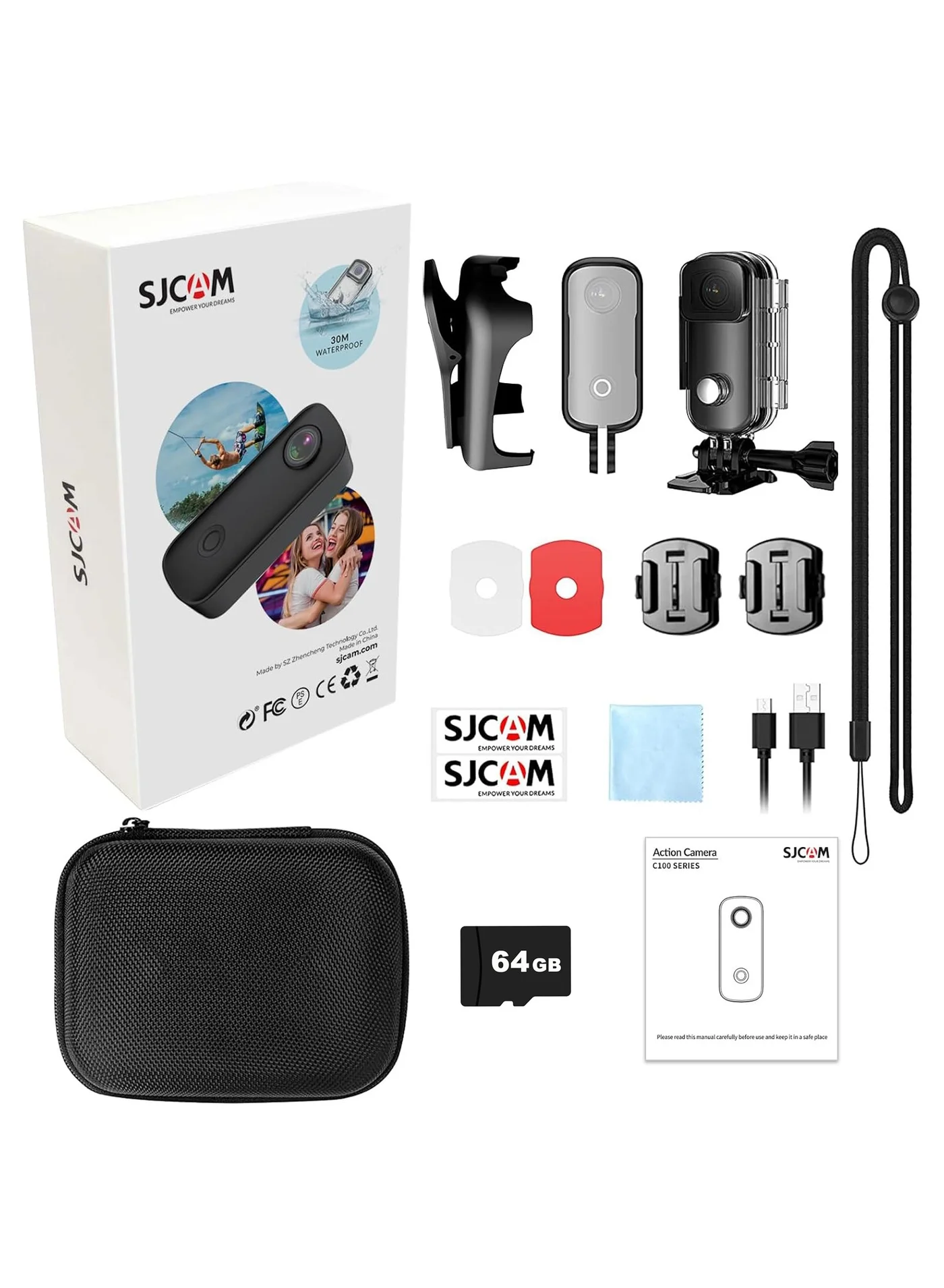 SJCAM C100+ Mini WiFi Action Camera 4K 30fps Wearable Body Cam with Magnetic Mount and 64GB SD Card (Black, 6.1 x 2.6 x 2.0 cm) 0e8q1