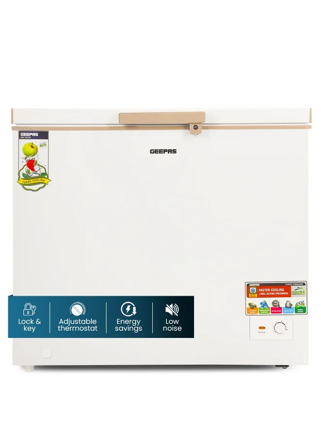 Geepas 250L Chest Freezer with Adjustable Thermostat and Security Lock (White, 250 L) blmhz
