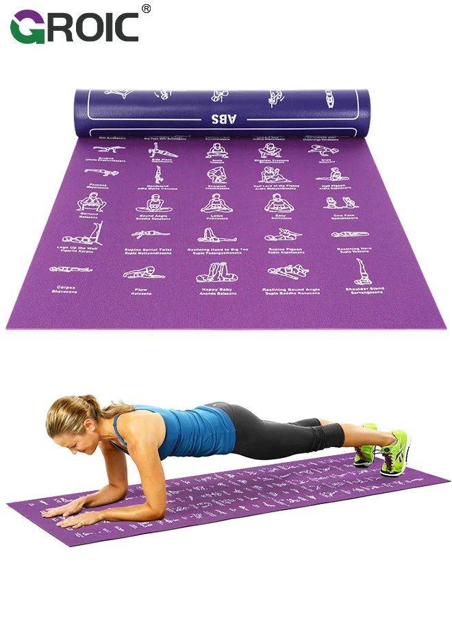 GROIC Non-Slip Yoga Mat with Printed Poses, Premium Exercise Mat for Pilates and Stretching (Black, 173 cm x 61 cm) s4nw6
