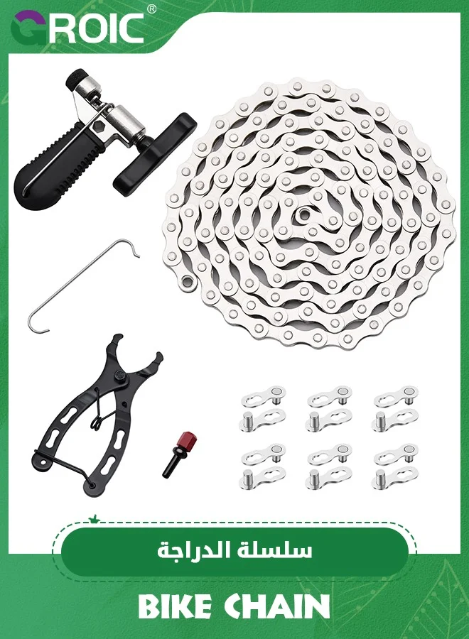 GROIC Professional Bike Chain Repair Kit with Chain Breaker and Link Plier (6-12 Speed, 6 Pairs Buckles) 40rk5