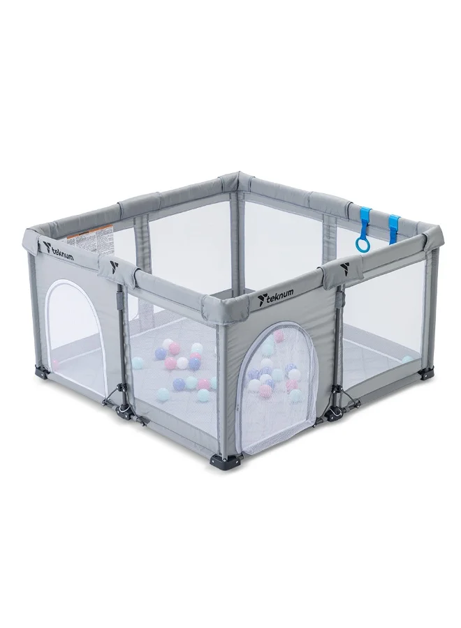 Teknum Foldable Baby Playpen with Mattress and Play Balls (Grey, 120 x 120 cm) 5sbei