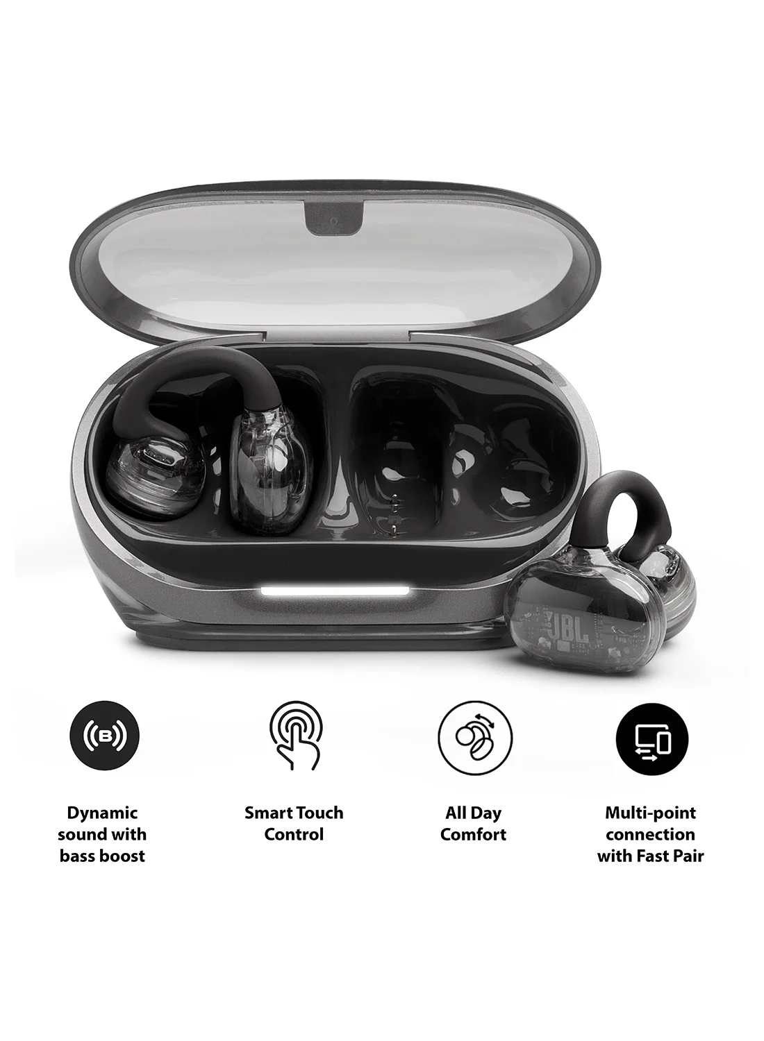 Premium Audio Open-Ear Wireless Headphones, SonicArc Ergonomic Design, IP54 Water-Resistant, 4 Beamforming Microphones, Long-Lasting Battery (Ghost Black) kmwsi