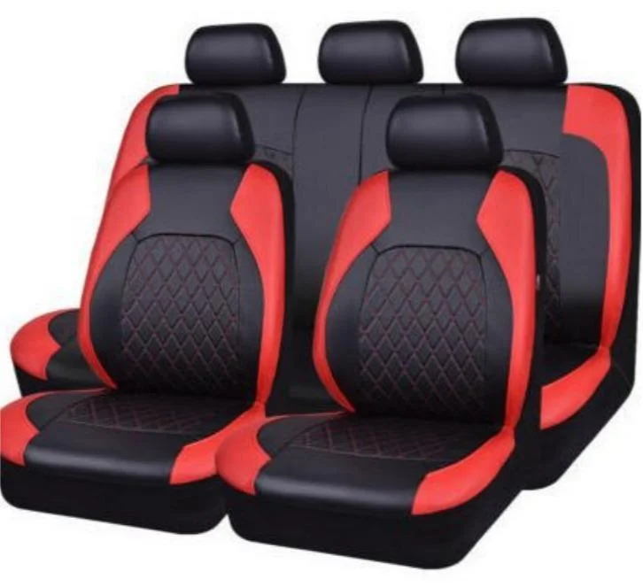 KYD Universal Car Seat Covers Set (9 Pieces, Black & Red PU Leather) Premium Auto Interior Protectors for Most Vehicles tkr2p