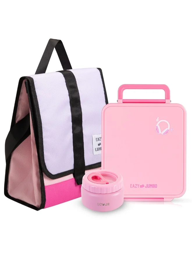 Eazy Kids Insulated Lunch Bag with Jumbo Bento Box (Pink, 1 Piece) hthzl