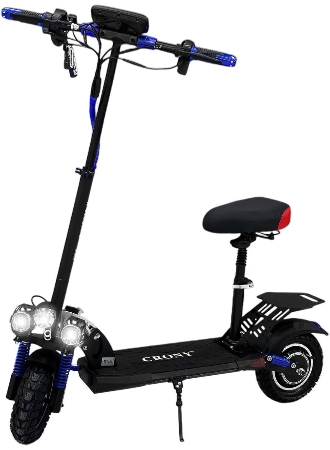 Crony V10 Electric Scooter 1200W Motor with Seat, Off-Road 25.4cm Tires, Foldable Aluminum Frame, Dual Disc Brakes, Premium Urban Commuter (Blue) giya6