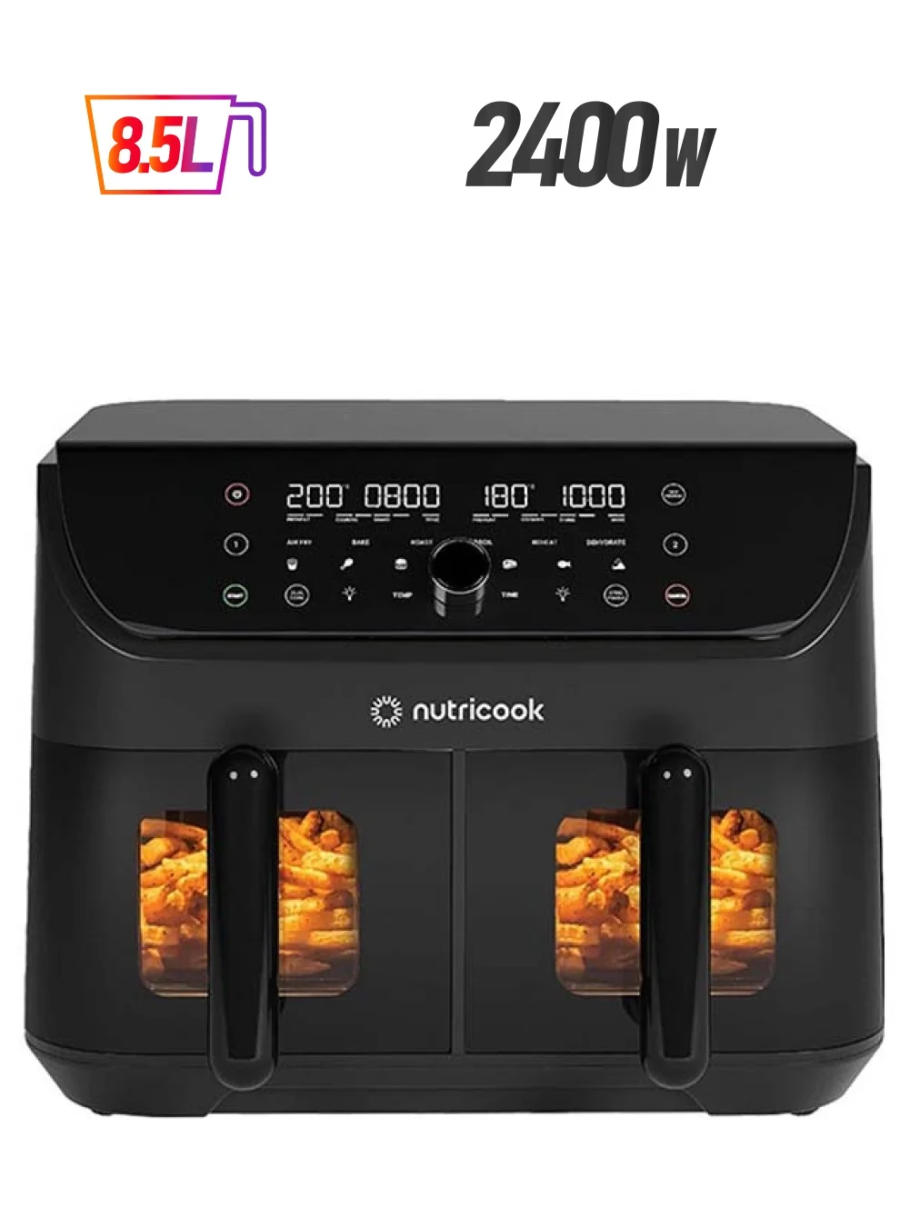 Nutricook Digital Air Fryer Duo Vision (Dual Basket, 8.5L, 2400W) - Black 7wsmx