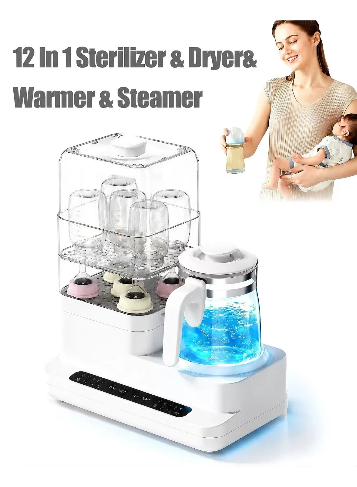 XICEN Electric Steam Sterilizer and Dryer 12-in-1 Multifunctional Baby Feeding Equipment (White, 1 Unit) ua85v