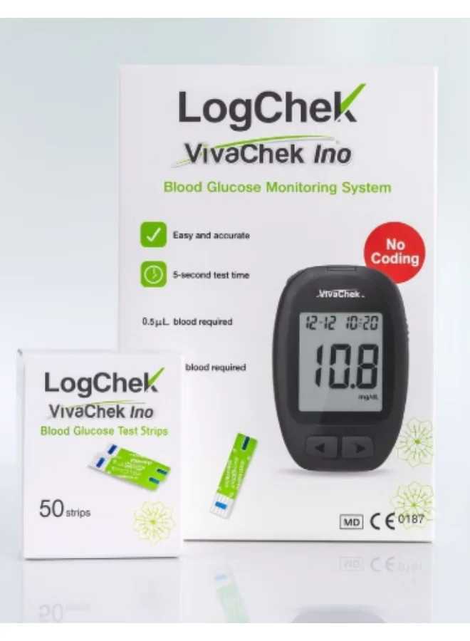 VivaChek Ino Blood Glucose Monitoring System with 50 Test Strips (Premium Diagnostic Kit) xj7om