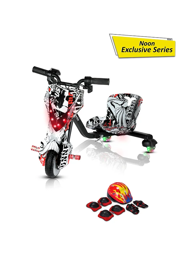 Electric Stunt Drifting Scooter 360 Degree Rotating Ride-On with Bluetooth and Protective Gear (Black, 250W Motor) xa9la