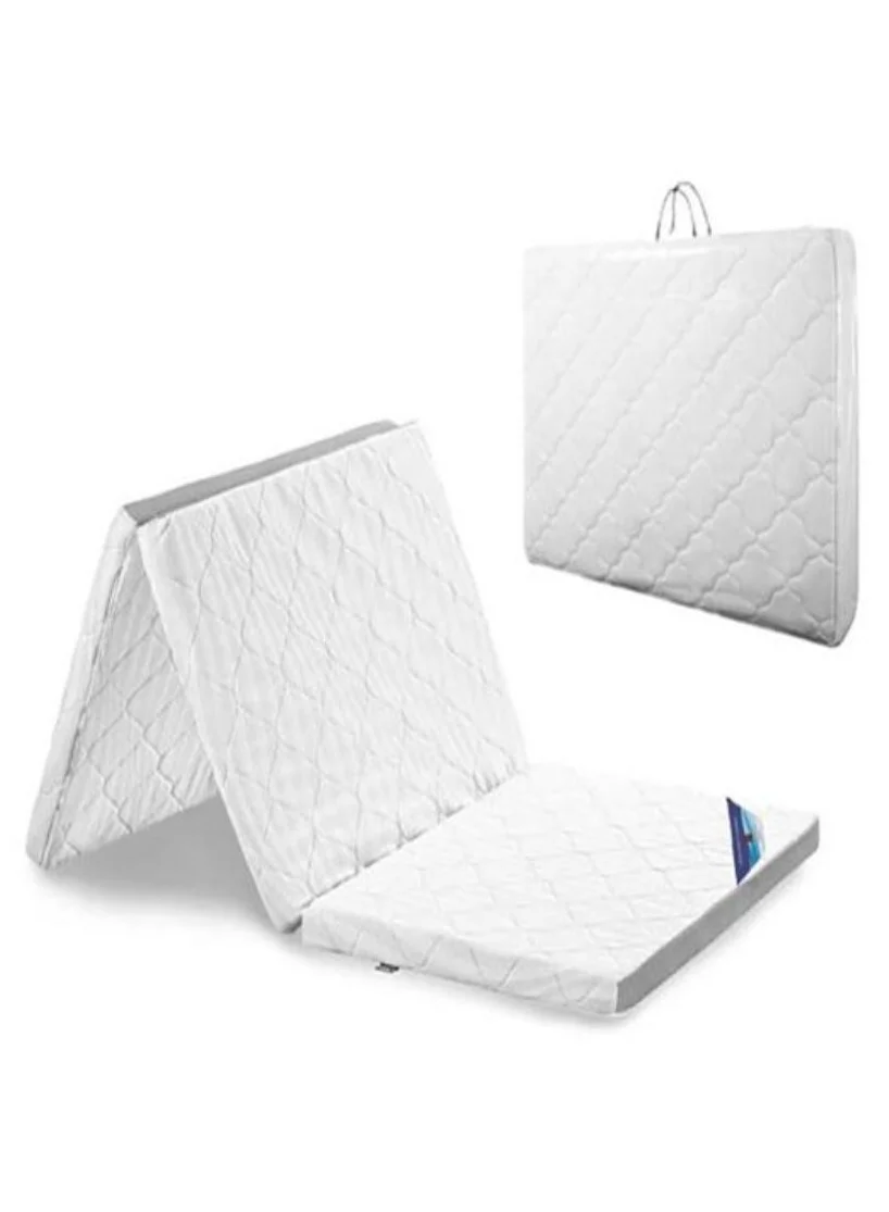 AL WADI FURNITURE Single Tri-Fold Mattress Quilted Foam Bed with Storage Bag (White, 180x90x8 cm) mfkkw