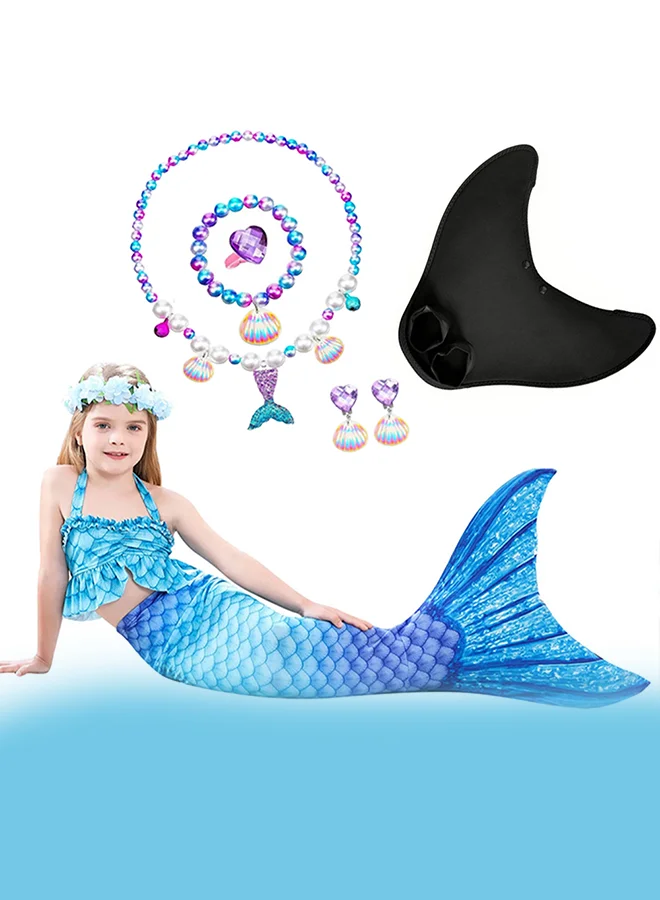 MARGOUN Mermaid Tail Swimsuit Set with Monofin Sparkle Costume for Girls (Flower Headband and Jewelry Included, 120 cm) 5x7lw