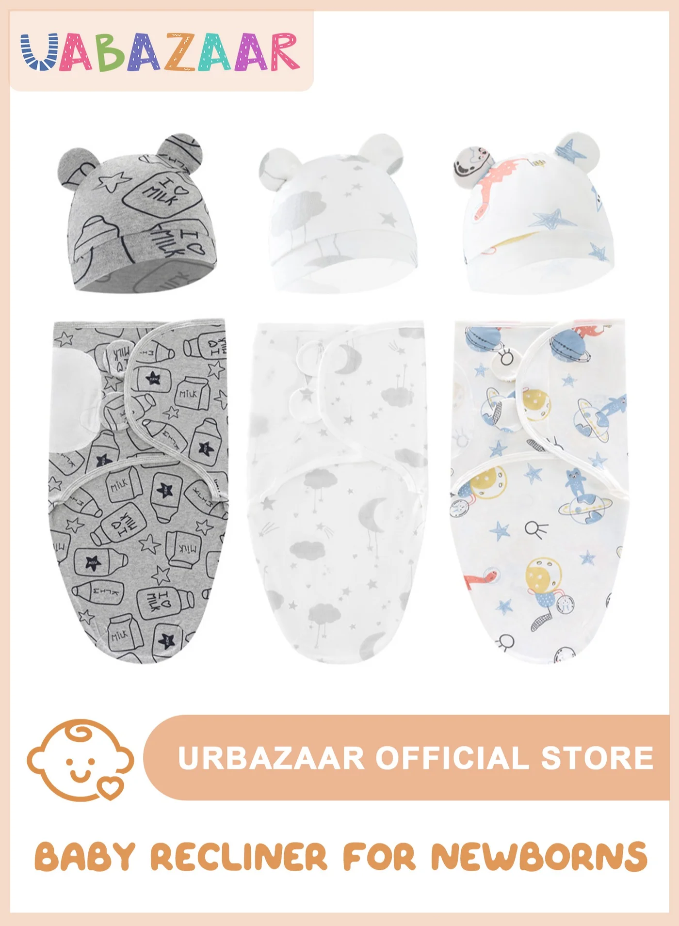 URbazaar Newborn Swaddle Blanket Wrap (3 Pack, Breathable Cotton, Adjustable Sleep Sack for Infants 0-3 Months) 8s33e