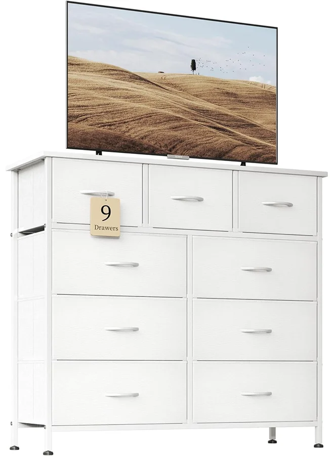 RATSAW 9-Drawer Storage Cabinet Wide Dresser Organizer Unit with Removable Bins for Bedroom Living Room (100x30x96cm) c2n3d