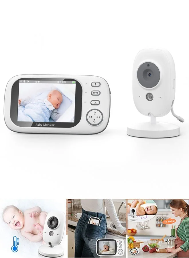ZCM-HAPPY Wireless Baby Monitor with 3.2-Inch LCD Display, Night Vision and Two-Way Audio (White, 1 Pack) 9lpdp