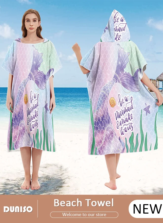 DUNISO Hooded Surf Poncho Changing Robe Microfibre Beach Towel for Swimming and Surfing (Unisex, One Size) 0ep5i
