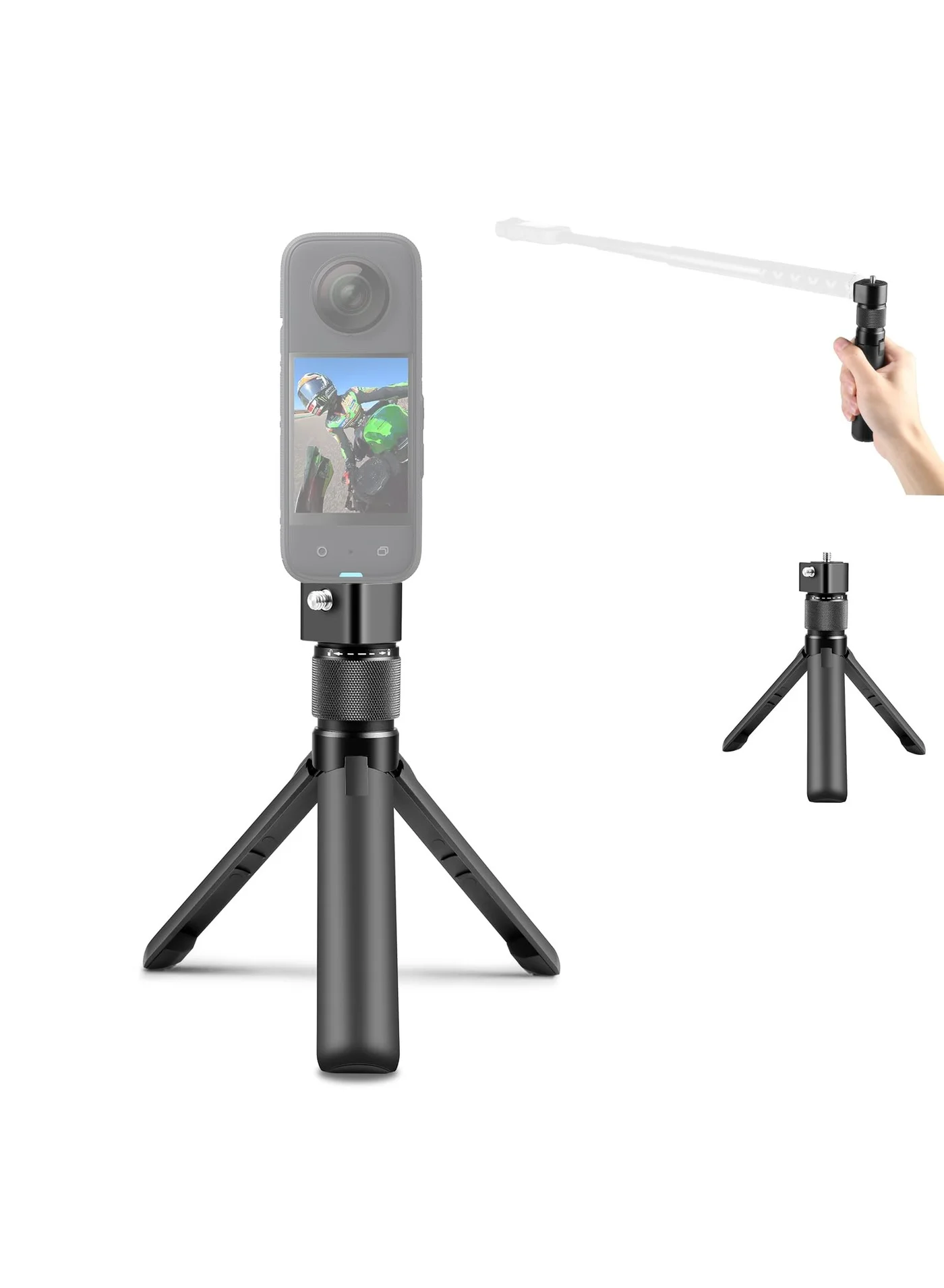 Premium Action Camera Rotary Handle and Tabletop Tripod Swivel Grip with 1/4 Inch Screw Mount for Stable Video Recording (Black, 15 cm) zfubs