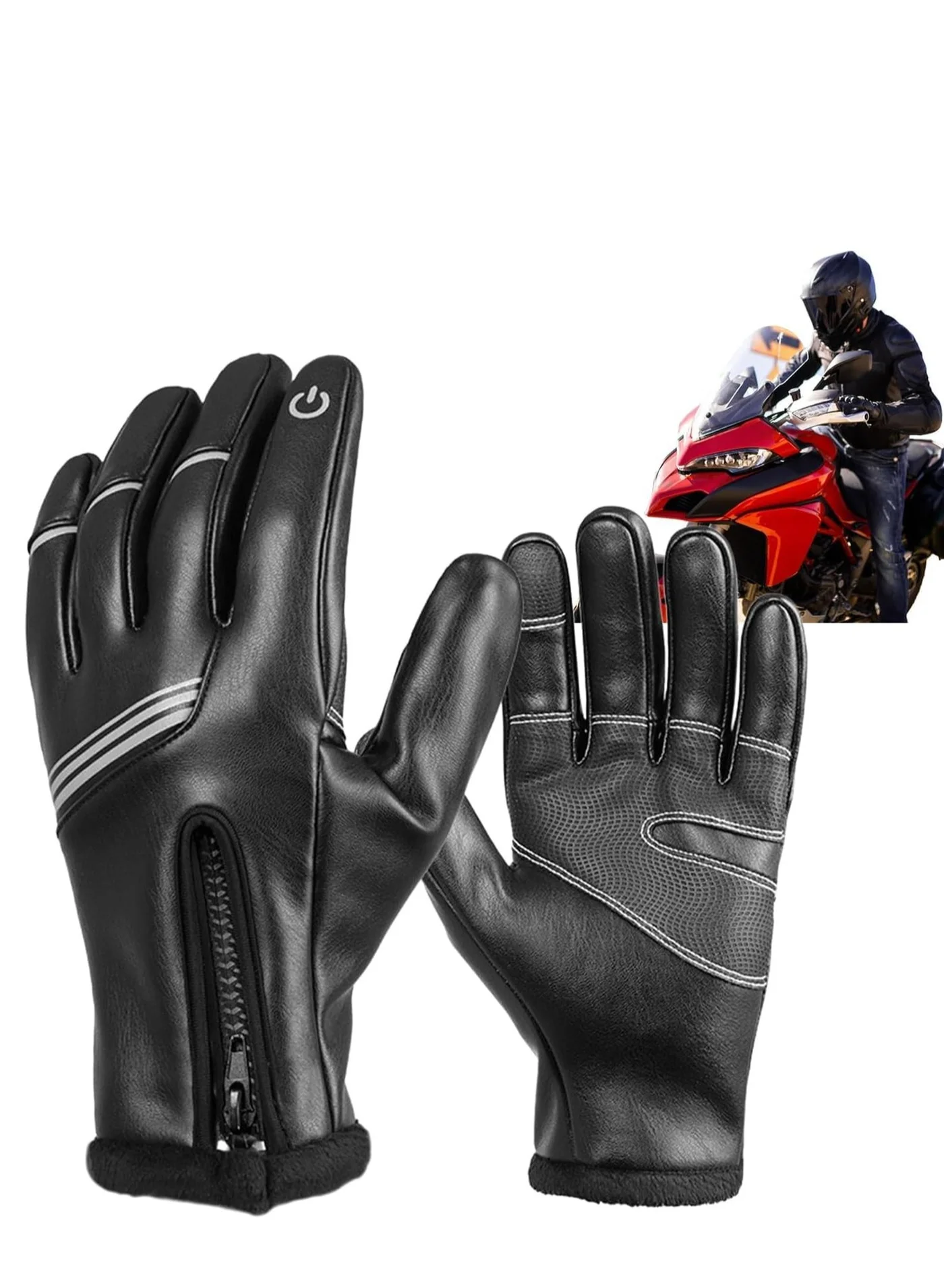 SYOSI Motorcycle Gloves Touchscreen PU Leather Windproof Waterproof Riding Gear for Men (Black, Large) q150o